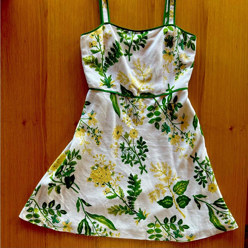 Floral Sleeveless Ann Taylor Lined Loft Dress in Green and Cream